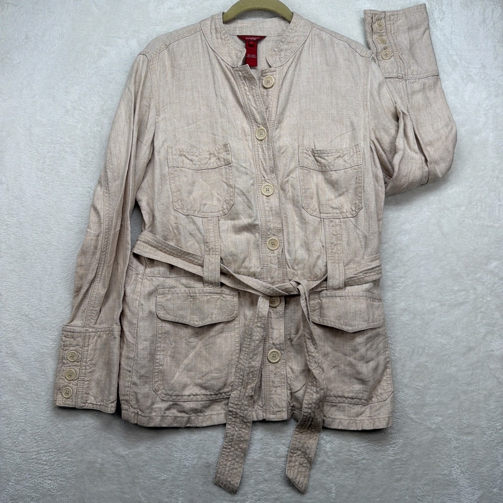 Sundance Linen Jacket Womens Large Belted Utility Safari Boho Lightweight